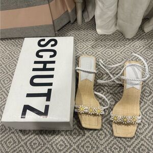 SCHUTZ Beige and White Floral lace up heels